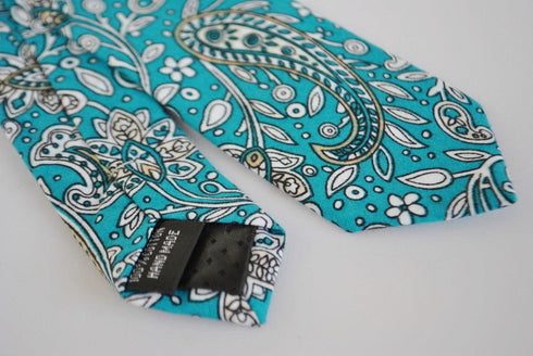 turquoise teal paisley cotton design with floral design